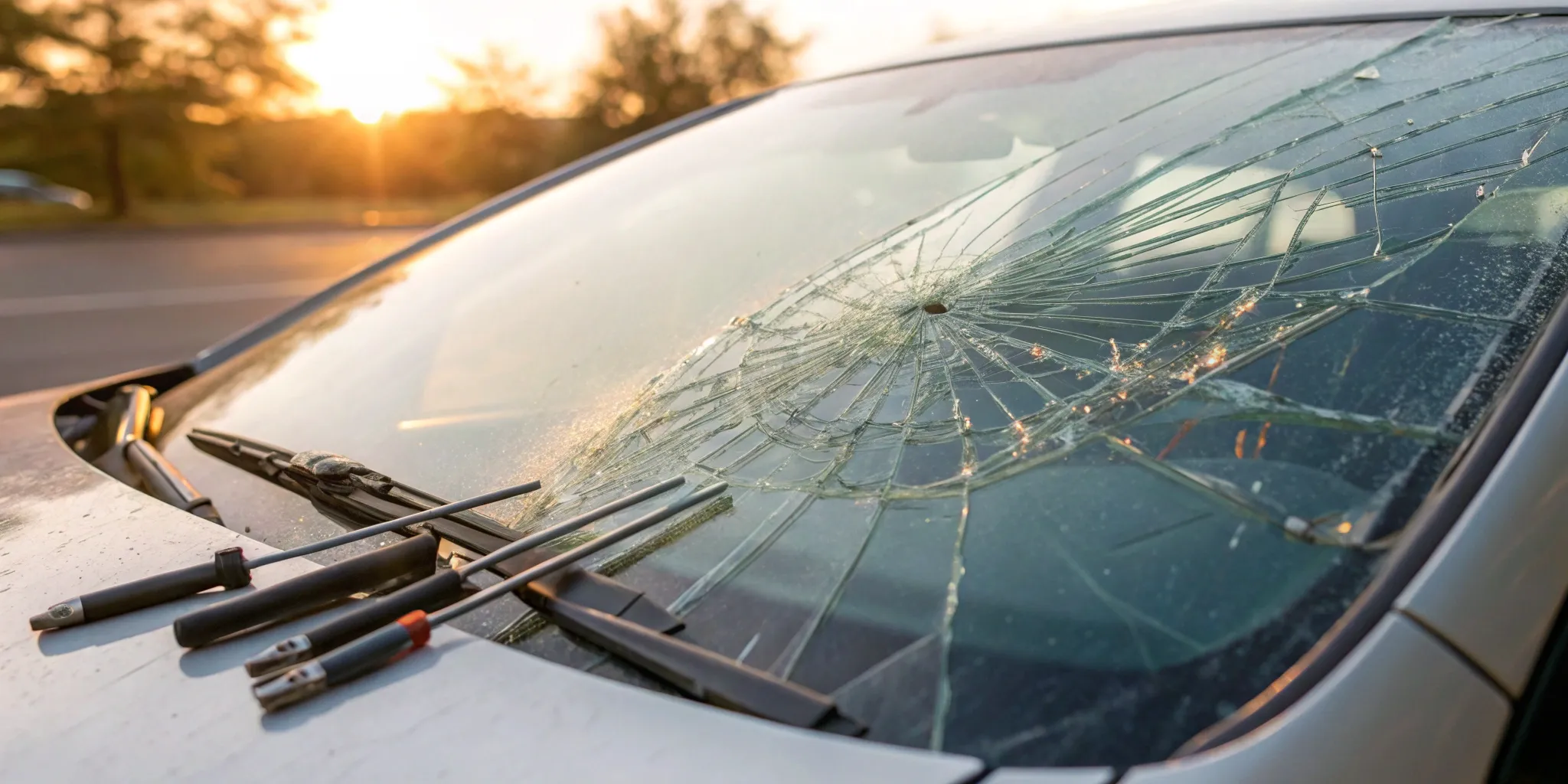 Repairing a cracked car windshield with a DIY kit.