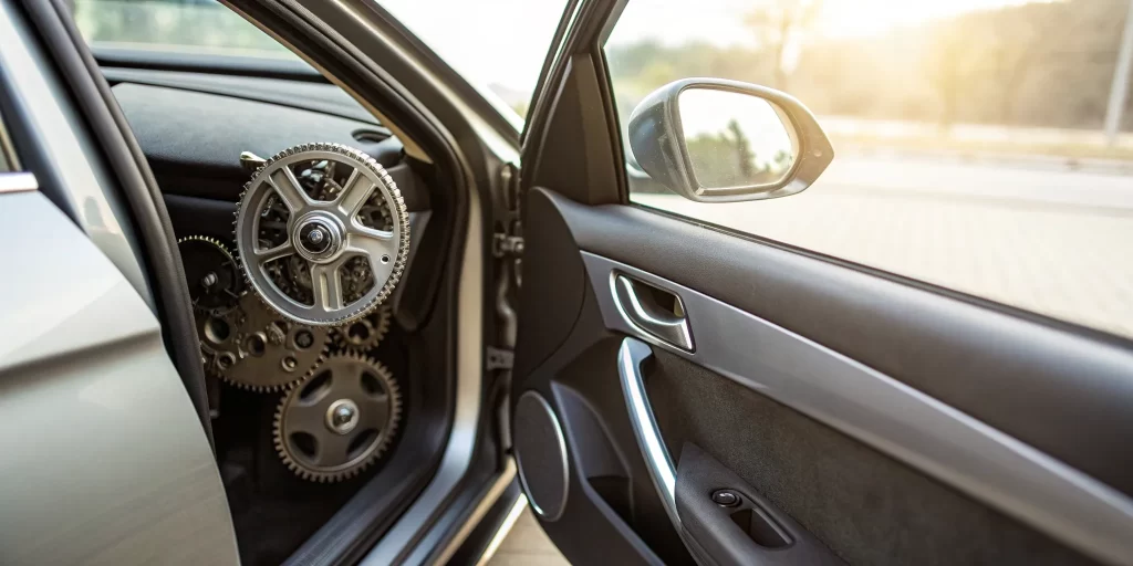 Power window repair: Inside a car door.