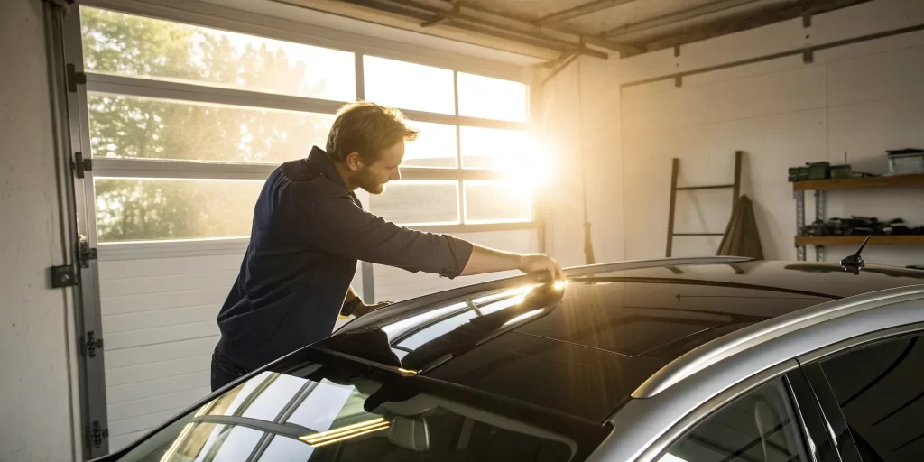 Sunroof replacement on a car.