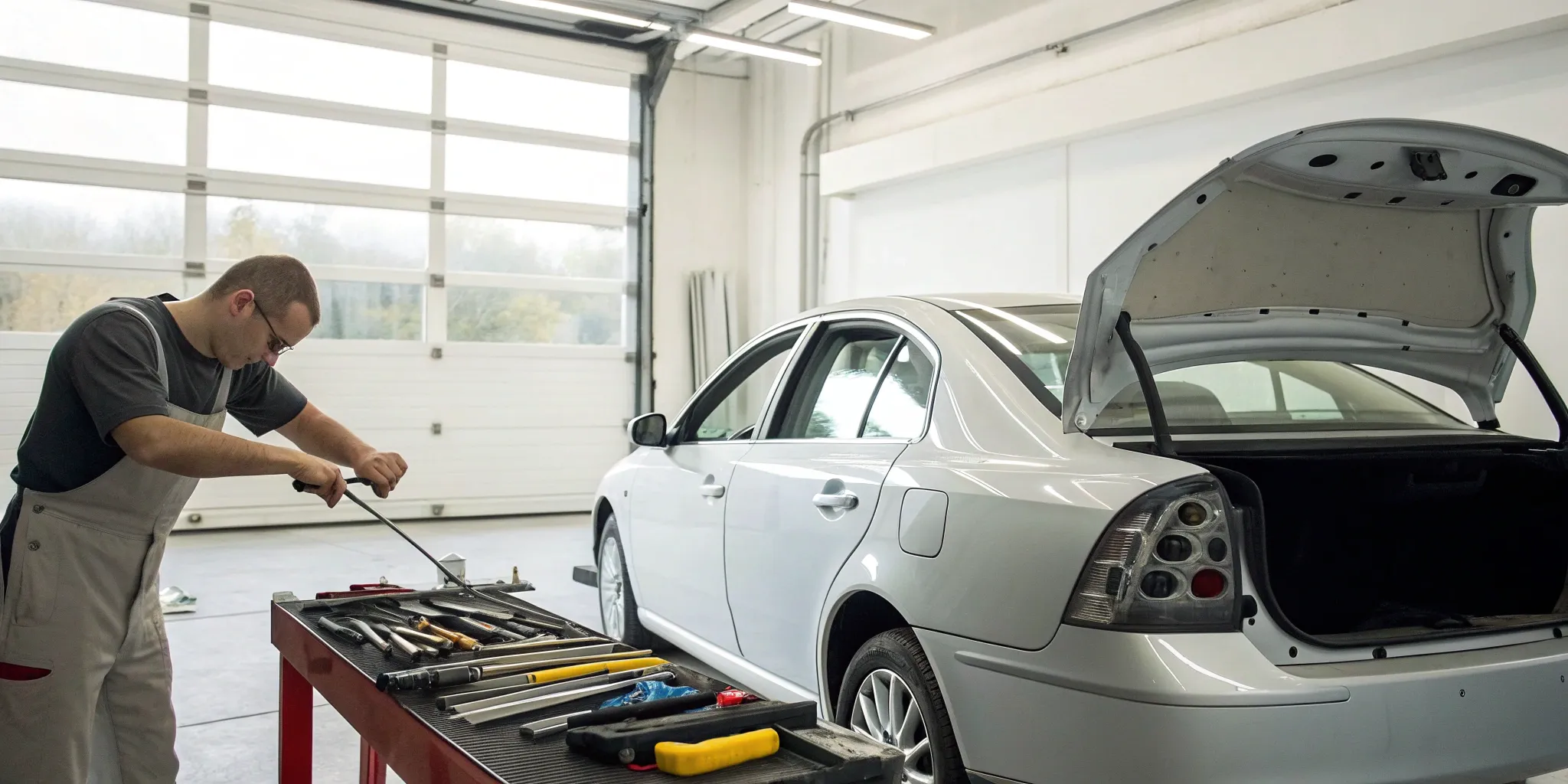 Removing a car's rear windshield.